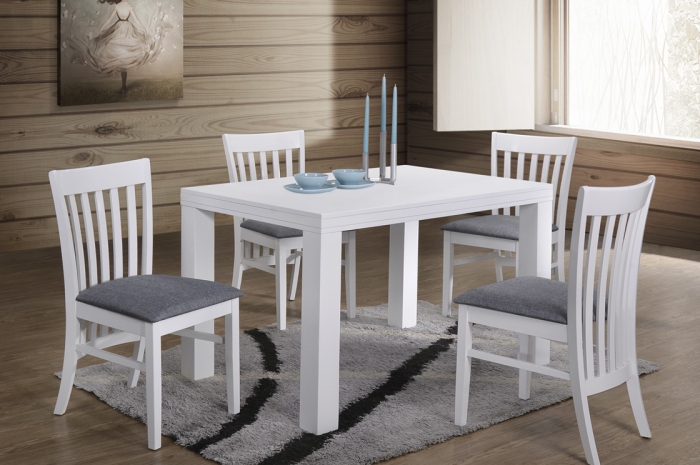 Aston 1+4 Virginia Table 800 x 1200mm White - Dining Set - Golden Tech Furniture Industries Sdn Bhd