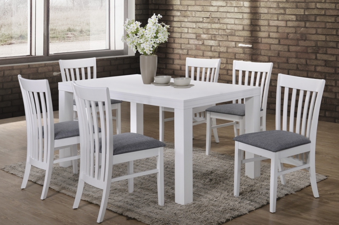 Aston 1+6 Virginia Table 900 x 1500mm White - Dining Set - Golden Tech Furniture Industries Sdn Bhd