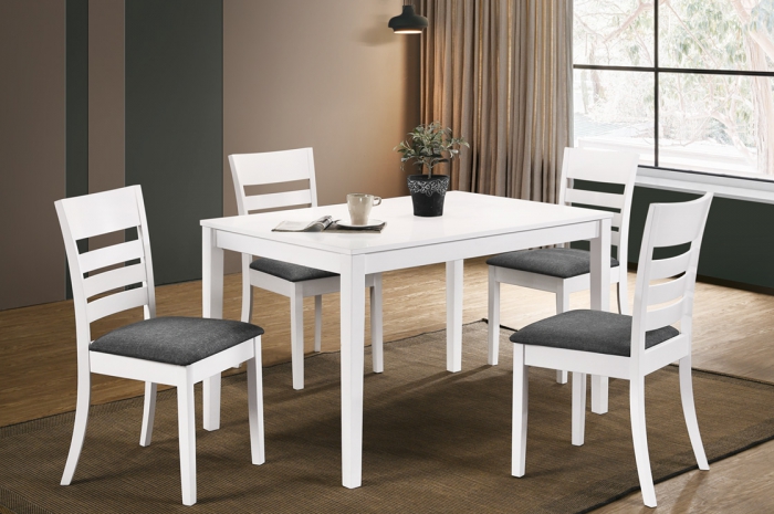 Karen 1+4 Aston Table 800 x 1200mm White - Dining Set - Golden Tech Furniture Industries Sdn Bhd