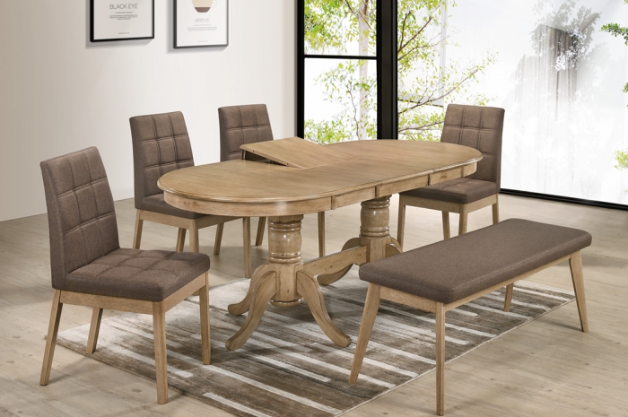 Rano 1+4+1 Elise Oval Ext Table 900 x 1500 x 400mm - Dining Set - Golden Tech Furniture Industries Sdn Bhd