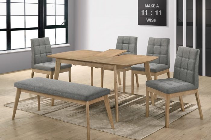 Rano 1+4+1 Yutu Ext.Table 800 x 1200+300 & Yutu Bench - Dining Set - Golden Tech Furniture Industries Sdn Bhd