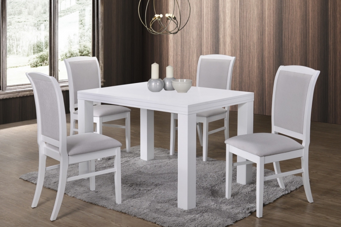 Sano 1+4 Virginia Table 800 x 1200mm White - Dining Set - Golden Tech Furniture Industries Sdn Bhd