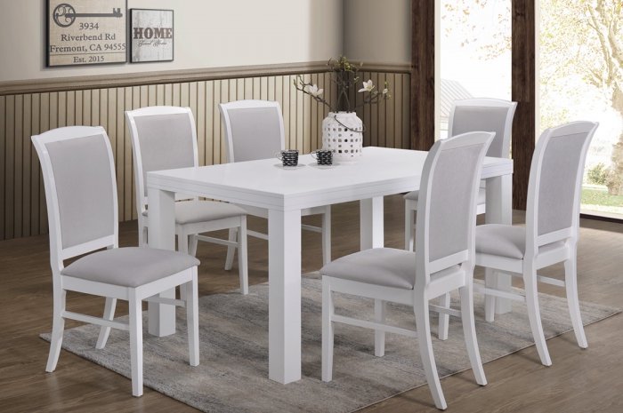Sano 1+6 Virginia Table 900 x 1500mm White - Dining Set - Golden Tech Furniture Industries Sdn Bhd