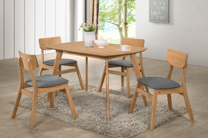 Vico 1+4 Yutu Table 800 x 1200mm Beech - Dining Set - Golden Tech Furniture Industries Sdn Bhd